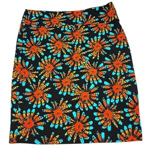 Lularoe Women's Size 3x Floral Pull-on Skirt - Black, Orange, Blue